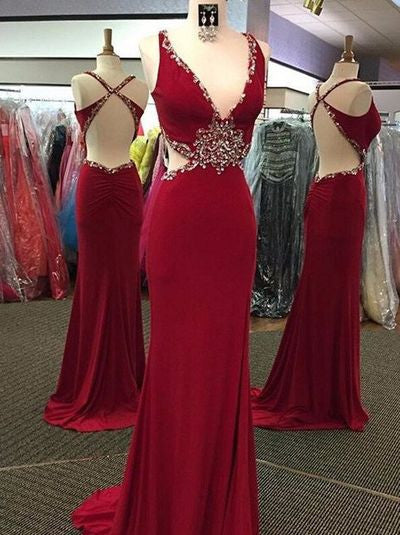 dark red Prom Dresses,backless prom ...